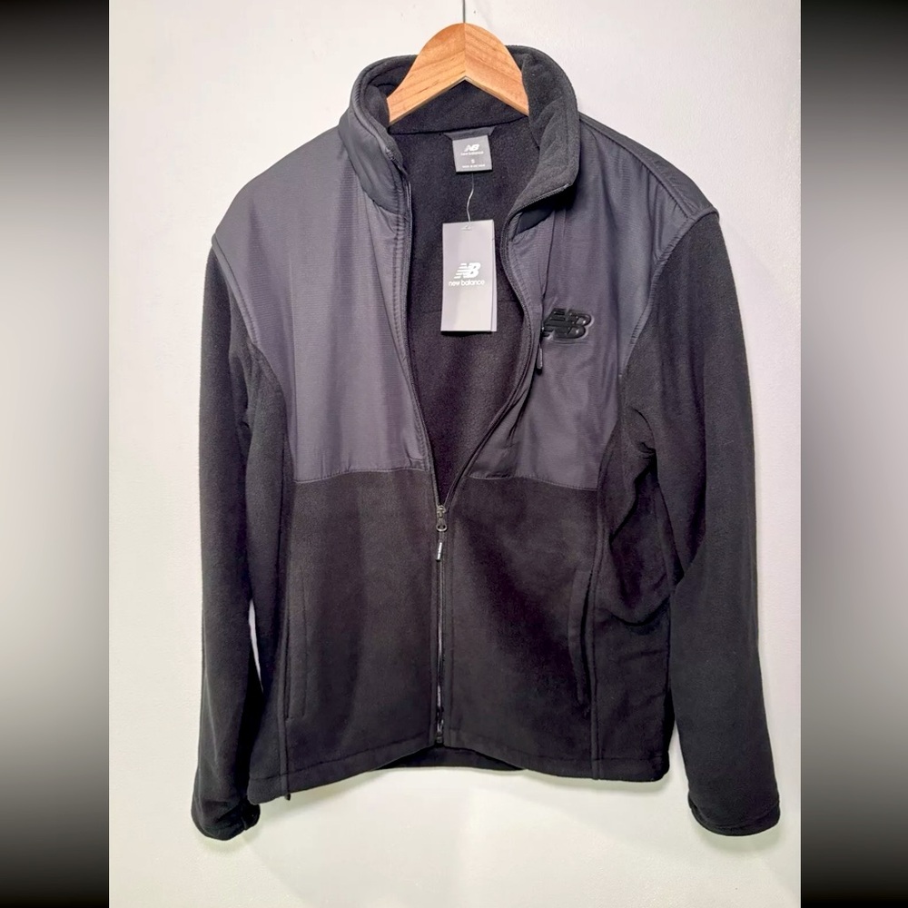New Balance Mens Black-white  Zip Front Fleece Winter  Jacket Fleece Sz Small